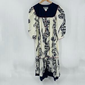 Tori Richard Golden Monarch Collection White Navy Dress Cotton Blend Size M